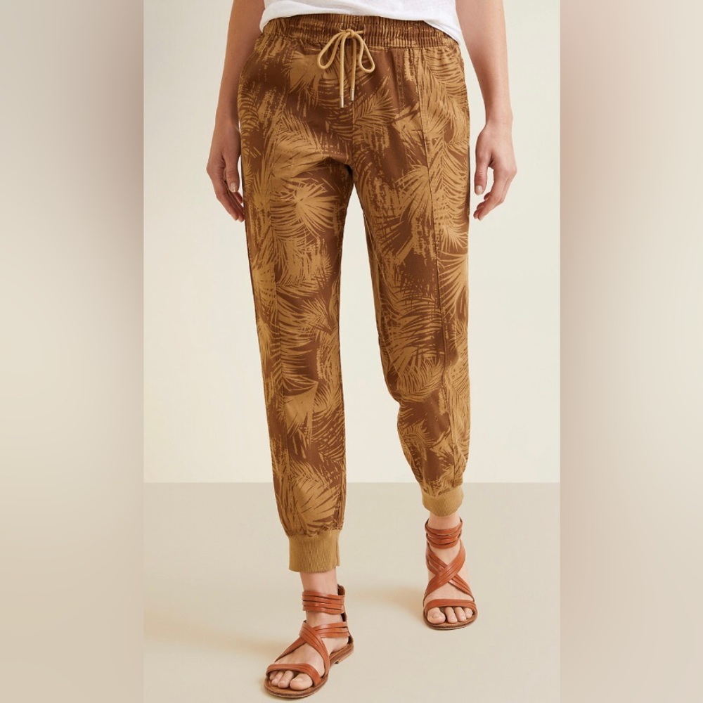 Garnet Hill Brown Palm-Print Joggers